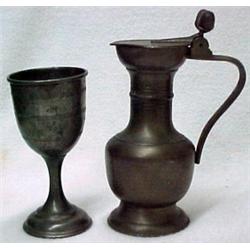Pewter syrup and chalice, syrup with acorn fi