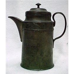 Pewter coffee pot, wrigglework decoration on