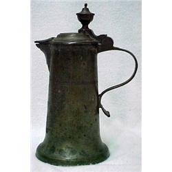 Pewter coffee pot, urn shaped finial on hinge