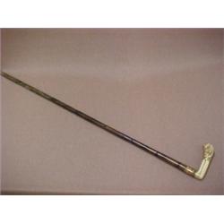 Bamboo carved walking stick with gold filled