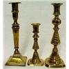 Image 1 : Three brass candlesticks, all with flared rim
