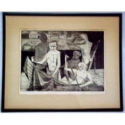 Lowell B. Nesbitt, framed engraving "Venetian