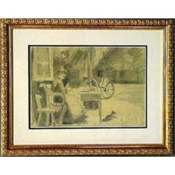 Louis Corinth, framed pencil drawing, one wom