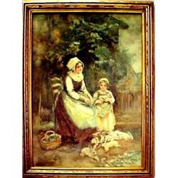 E. Percy Moran, watercolor, farm scene with m