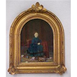 American School, framed hand colored portrait