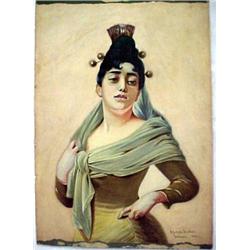 Adolph Ancker, pastel of a Latino lady on stu