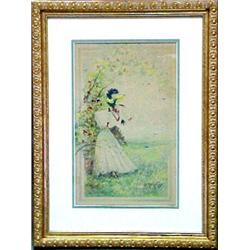 A. R. Husenett, framed watercolor, young woma