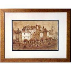 R. H. Schlindenbuch, framed watercolor, town