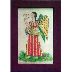 David Y. Ellinger, framed oil on velvet, ange