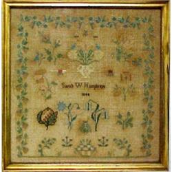 Framed needlepoint sampler, Sarah W. Humphrey