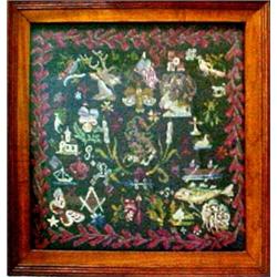 Framed needlepoint, various depictions includ