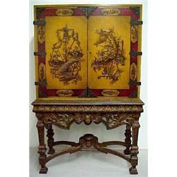 Chinoiserie decorated cabinet on stand, doubl