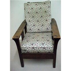 Mission oak Morris chair, paper label Life Ti