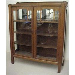 Mission oak double glass door china cabinet,