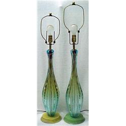 A pair of Murano glass lamps, fluted vase for