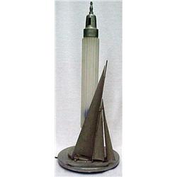 Art Deco tin and glass lamp, column light wit