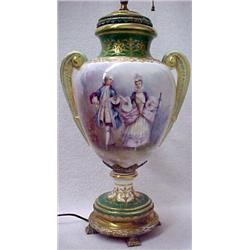 Sevres porcelain lamp, hand painted, depictin