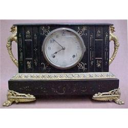 Ansonia iron mantle clock, gilt dragon handle