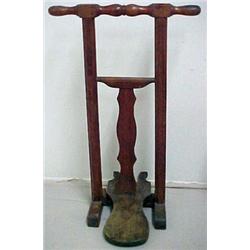 Mixed woods bootjack, baluster turned handle,