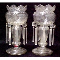 A pair of hand blown lustres, scalloped top,
