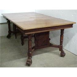 Square oak dining table, paneled supports und