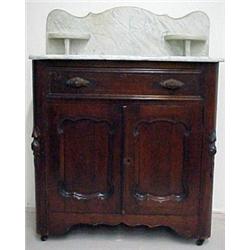 Walnut Victorian washstand, white beveled mar