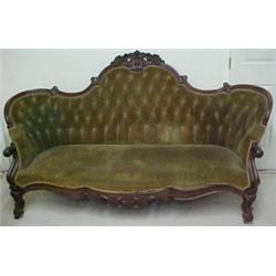 Walnut Victorian and upholstered sofa, grape
