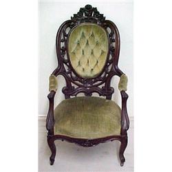 Walnut Victorian armchair, floral and leaf ca