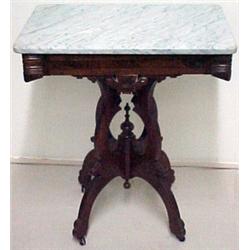 Walnut Victorian table, white rectangular bev