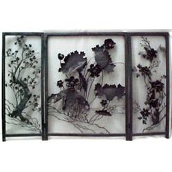 Three panel ornamental steel firescreen, flor
