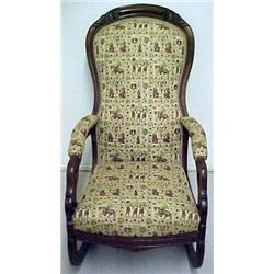 Walnut and upholstered Lincoln rocker, open a