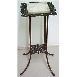 Iron plant stand, square alabaster sits in fi