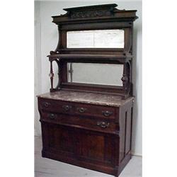 Walnut Victorian server, applied urn and swir