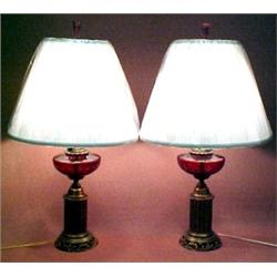 A pair metal and glass lamps, cut flash glass