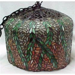 Hanging Tiffany style lamp, pierced metal wor
