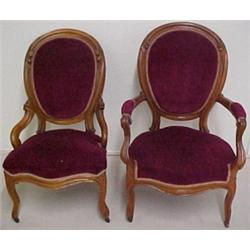 Walnut Victorian upholstered lady's and gentl