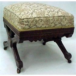 Walnut Victorian upholstered footstool, reuph