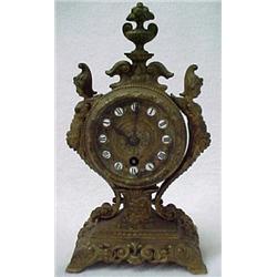 French brass clock, urn finial, figurehead ha
