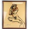 Image 2 : German Charcoal Painting on Paper Framed