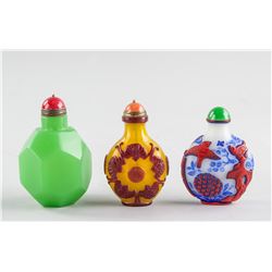 3 Assorted Chinese Peking Glass Snuff Bottles