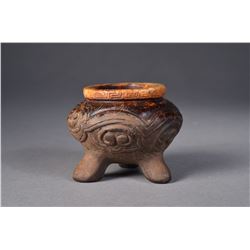 Chinese Red Jade Taotie Tripod Censer