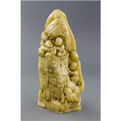 Chinese Yellow Hardstone Carved Bamboo Boulder