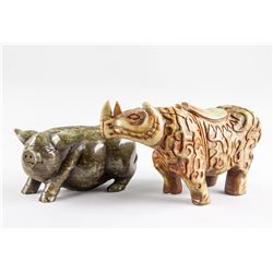 Chinese Hardstone Carved Pig and Rhino Figures