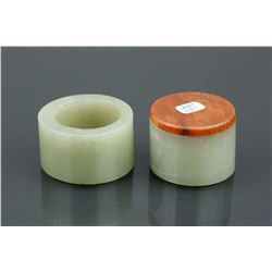 Two Chinese Green Jade Carved  Archers Rings