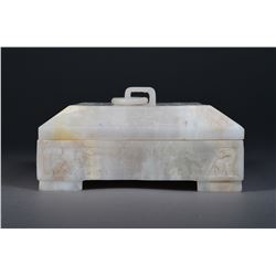 18th C. White Jade Dragon Seal with White Jade Box