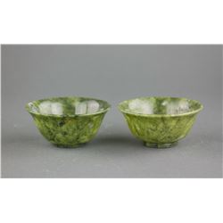 Pair Chinese Spinach Green Hetian Jade Bowl