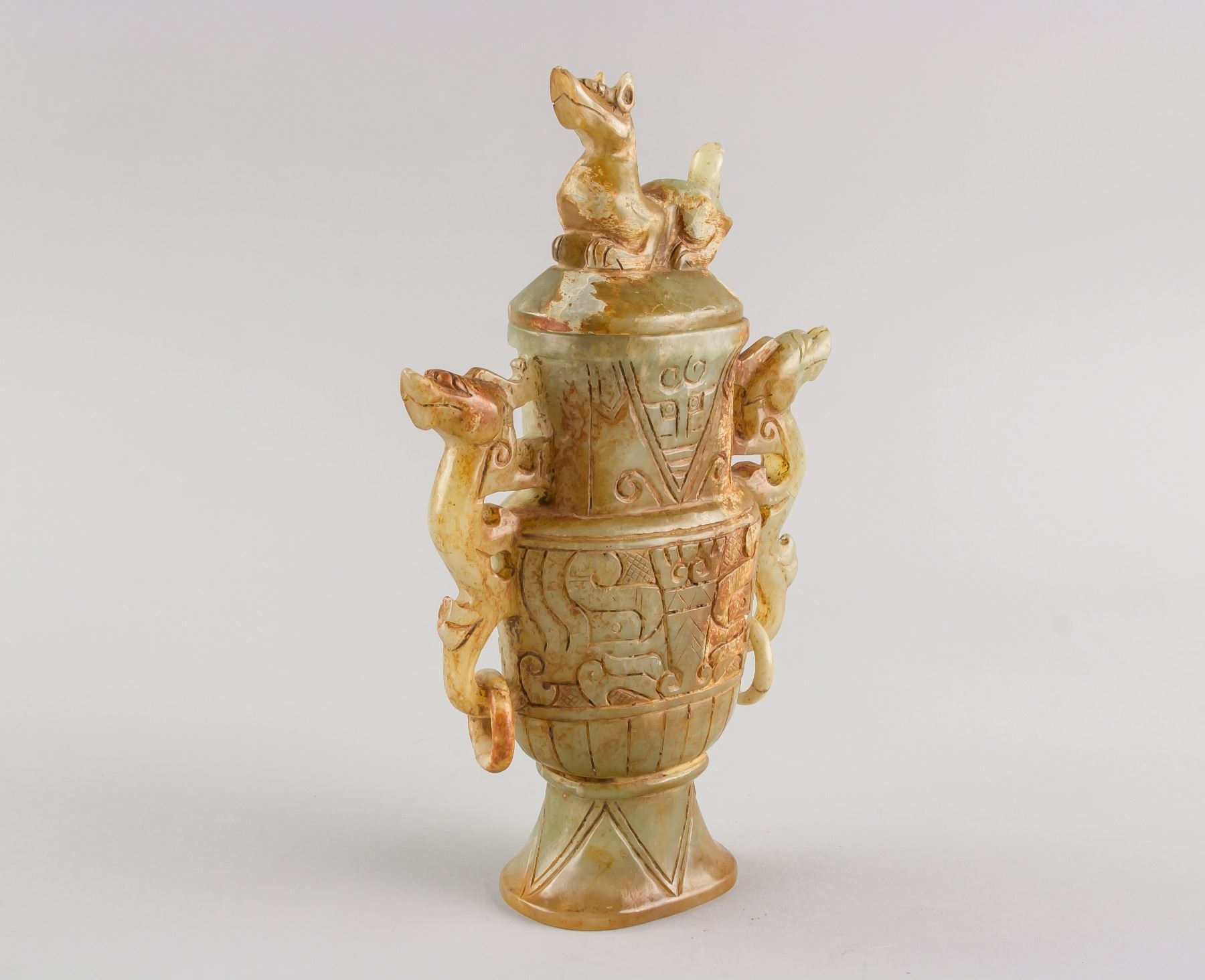 Chinese Archaistic Yellow Jade Carved Dragon Vase