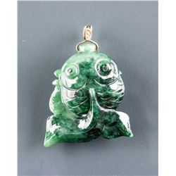 Burma Dark Green Carved Goldfish Pendant