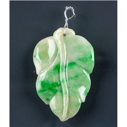 Burma Green Jadeite Carved Leaf Pendant