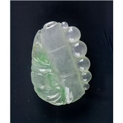 Burma Icy Green Jadeite Carved Bamboo Pendant